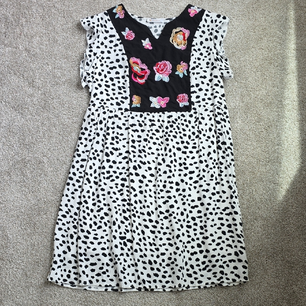 Floral Embroidered Black and White Kids Dress